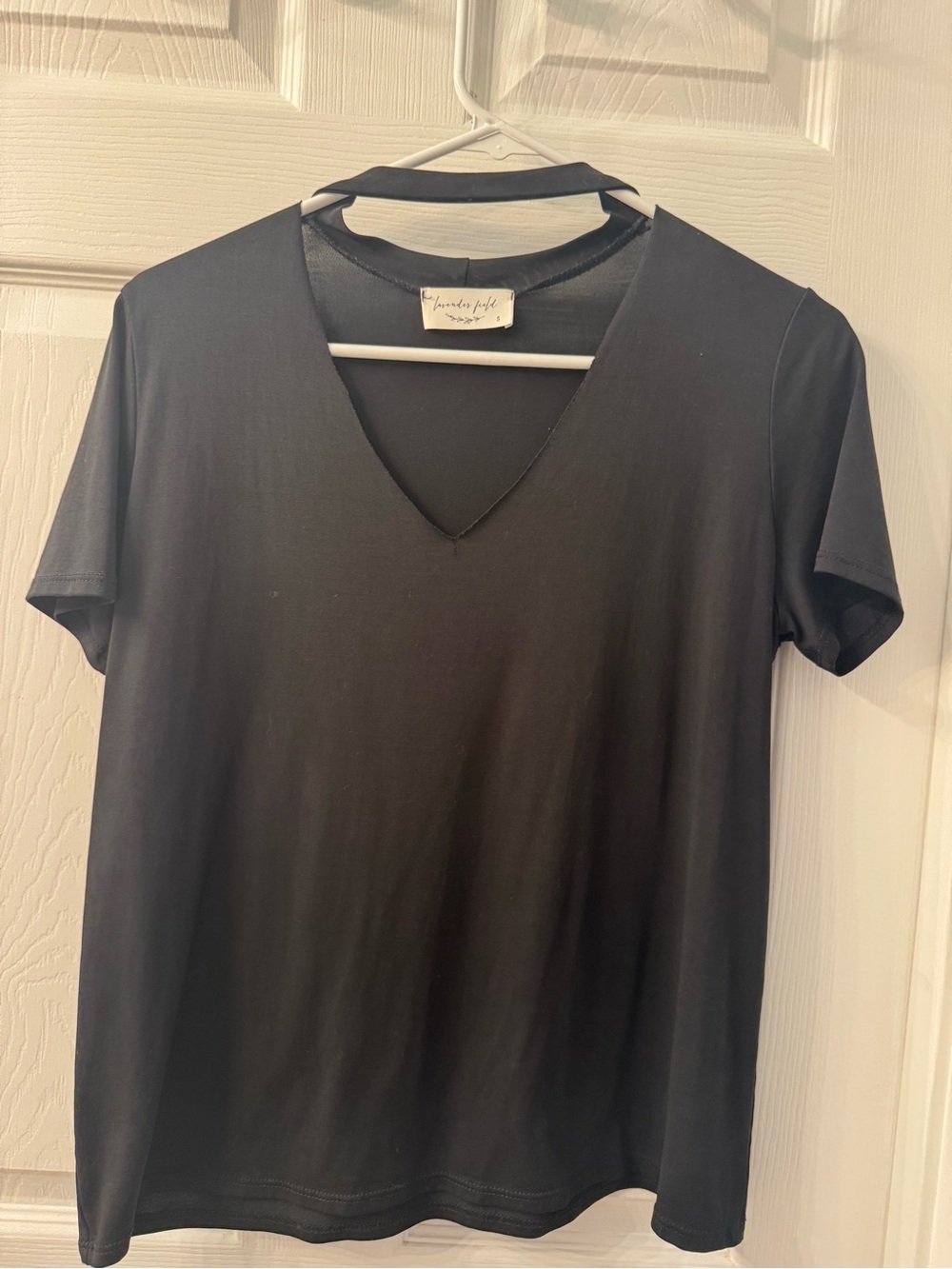 lavender field Black Crewneck Top